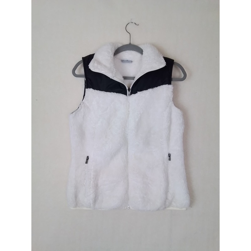 Columbia Womens Vest Sz‎ M Full Zip Sherpa Fleece Lined White Black Color block